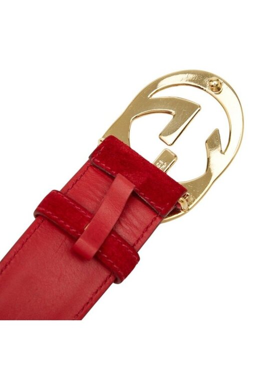 Gucci Interlocking 01 13 Red Suede Leather 1- Belt